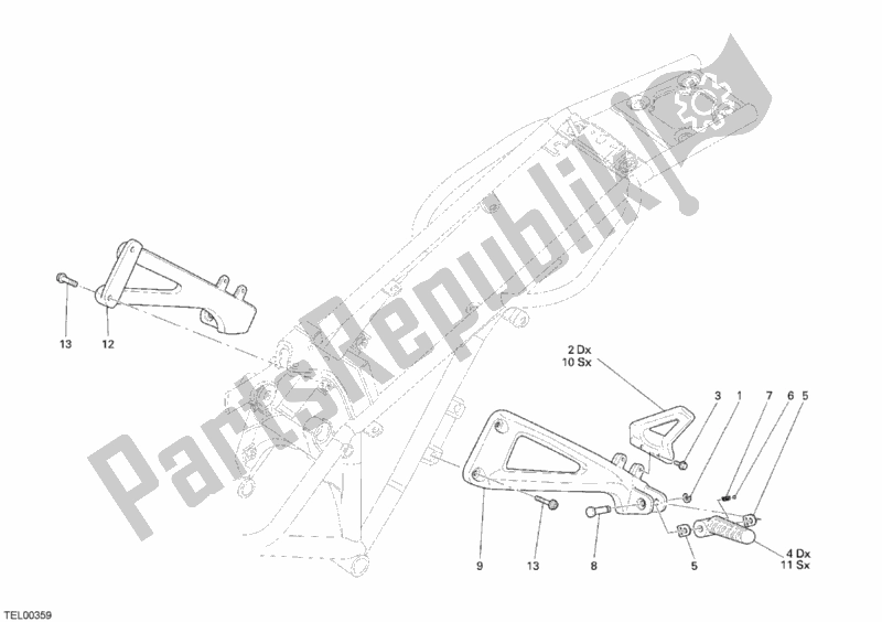 Tutte le parti per il Poggiapiedi Posteriore del Ducati Monster S2R 1000 2007